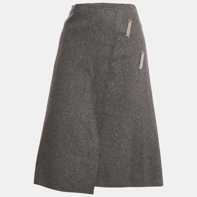 Pre-owned Celine Grey Wool Asymmetric Wrap Pencil Skirt S