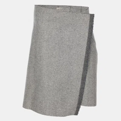 Pre-owned Celine Grey Wool Blend Wrap Midi Skirt M In Gray