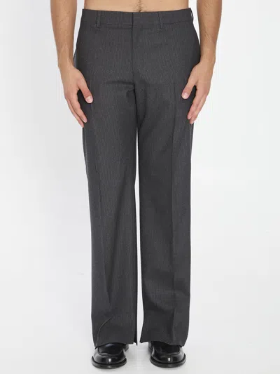 Celine Grey Wool Pants In Black