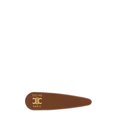 Celine Hair Clip In Steel, Zamak And Varnish In Brown