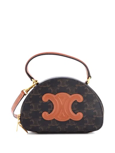 Pre-owned Celine Half Moon Case Triomphe Coated Canvas With Leather Pouch In Brown