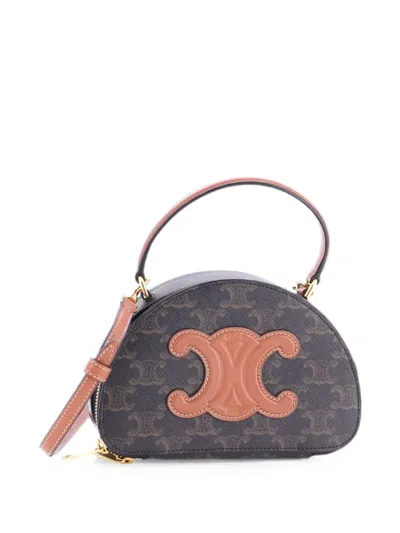 Pre-owned Celine Half Moon Case Triomphe Coated Canvas With Leather Pouch In Brown