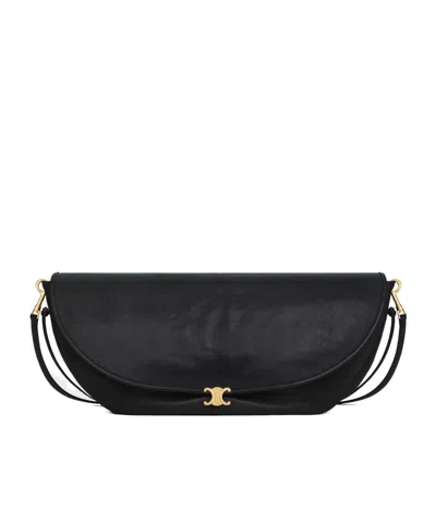Celine Halfmoon Soft Triomphe Bag In Supple Shiny Lambskin In Black