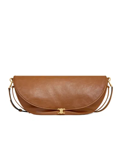 Celine Halfmoon Soft Triomphe Bag In Supple Shiny Lambskin In Brown