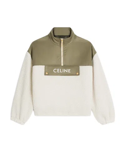 Celine Half-zip Pullover In Cashmere Shearling In White