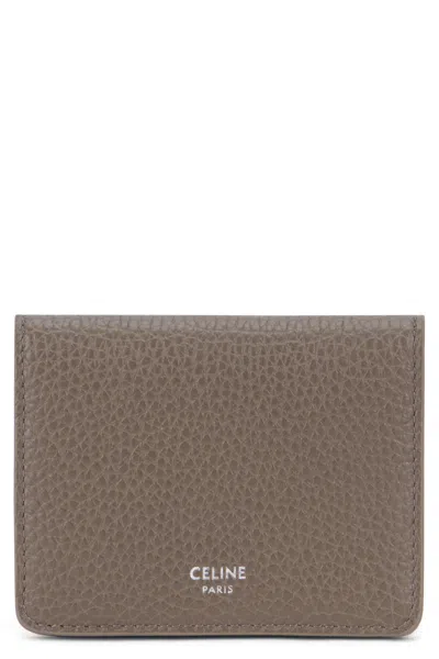 Celine Hammered Leather Card Holder In Brown