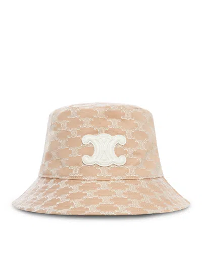 Celine Hat With Triomphe Monogram In Nude