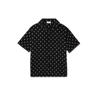Celine Convertible-collar Logo-print Silk-satin Shirt In Black