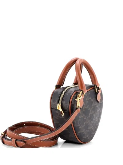 Pre-owned Celine Heart Bag Triomphe Coated Canvas Medium Crossbody Bag In Brown