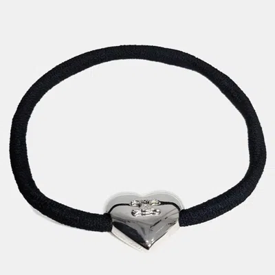 Pre-owned Celine Heart Charm Hair Scrunchie In Black