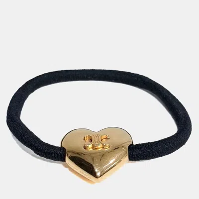 Pre-owned Celine Heart Charm Hair Scrunchie In Black