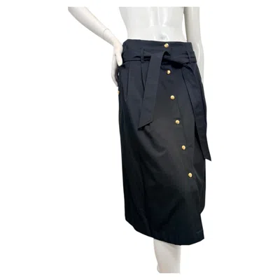 Pre-owned Celine Hedi Slimane Black Cotton Gold Button Belted Midi Skirt Fr 38 Nwt