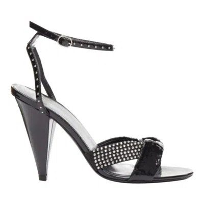 Pre-owned Celine Hedi Slimane Black Patent Leather Silver Crystals Sandal Heels Eu38