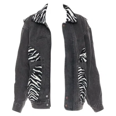 Pre-owned Celine Hedi Slimane Black White Zebra Wool Patch Denim Jacket S