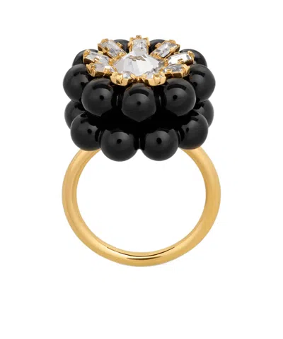 Celine Heirlooms Mûre Ring In Strass, Varnish And Brass With Gold Finish In Gold/black