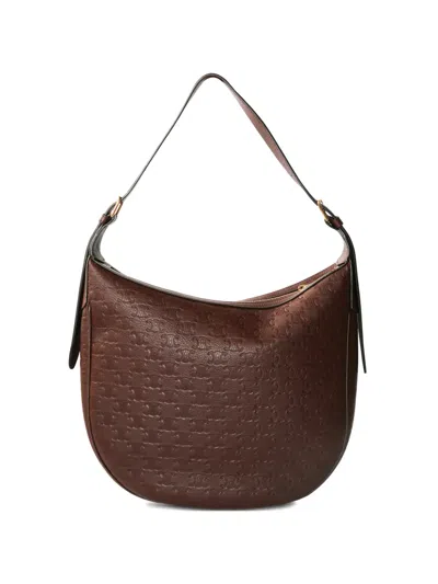 Pre-owned Celine Heloise Monogram Leather Shoulder Bag In Brown