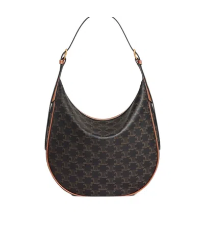 Celine Heloise Triomphe Printed Zipper Shoulder Bag In Brown