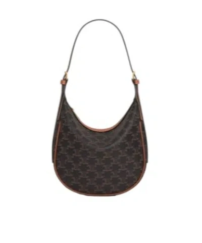 Celine Helose Logo Shoulder Bag In Brown