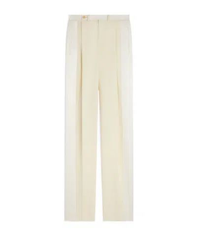 Celine Hepburn Tux Trousers In Diagonal Wool In White