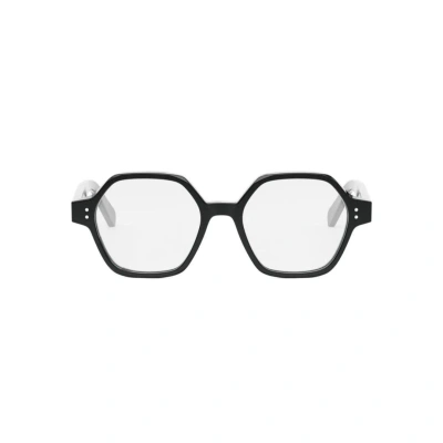Celine Hexagon Frame Glasses In Shiny Black