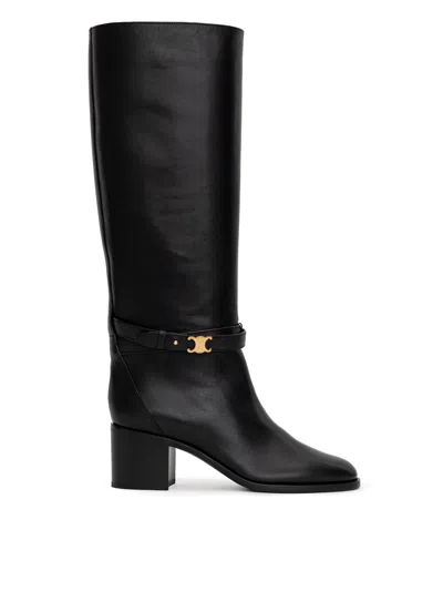 Celine High Triomphe Boots In Black