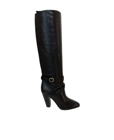 Celine Knee-length Wilters Leather Boots With Ankle Strap 10cm In Black