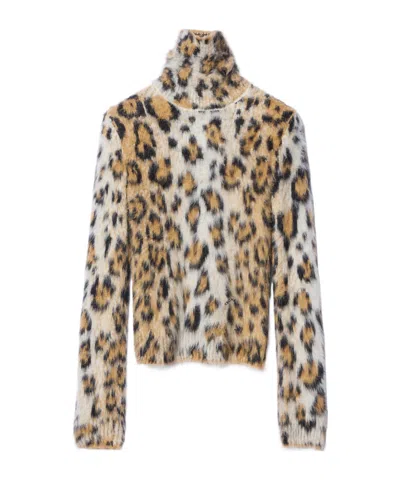 Celine High Neck Sweater In Silk Jacquard In Animal Print