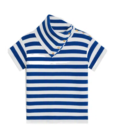 Celine High Neck Top In Cotton In Blue