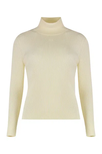 Celine Turtleneck Top In Striped Wool In Neutral