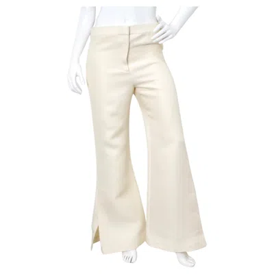 Pre-owned Celine High-rise Cream Wide Leg Flare Trousers In White
