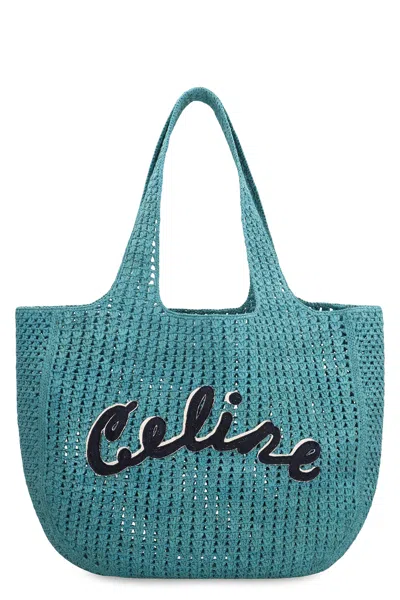 Celine Hobo Bag In Raffia In Blue