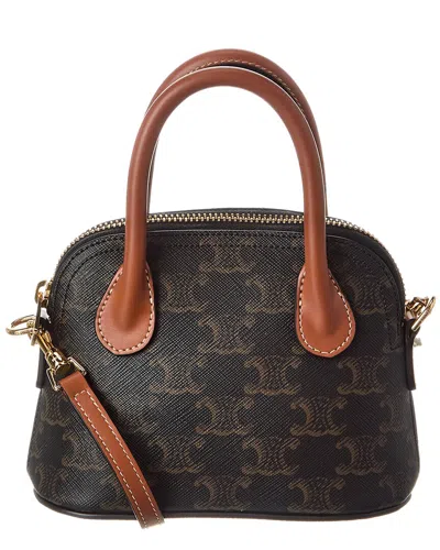 Celine Honorine Mini Triomphe Canvas & Leather Satchel In Brown