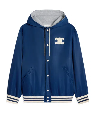 Celine Hooded Baseball Jacket In Blue