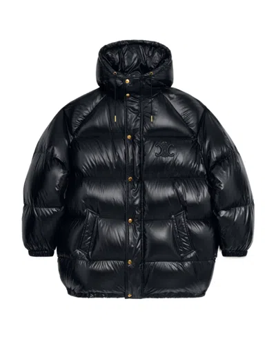Celine Hooded Button Down Jacket In Black