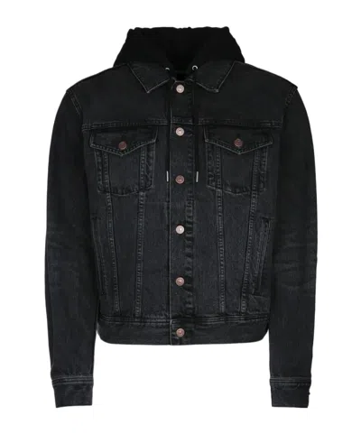 Celine Hooded Denim Coat In Black