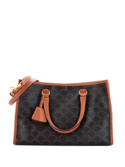 Pre-owned Celine Horizontal Cabas Triomphe Coated Canvas Mini Tote Bag In Brown