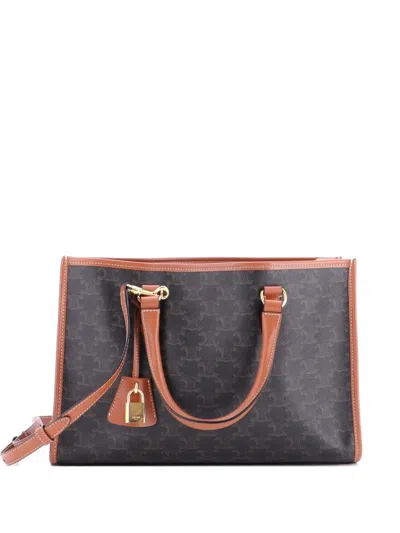 Pre-owned Celine Horizontal Cabas Triomphe Coated Canvas Mini Tote Bag In Brown