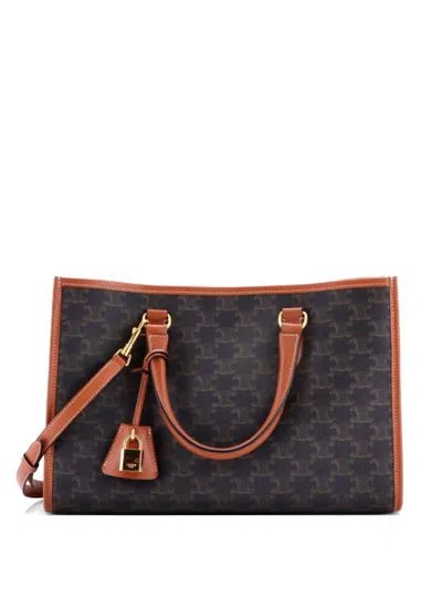 Pre-owned Celine Horizontal Cabas Triomphe Coated Canvas Mini Tote Bag In Brown