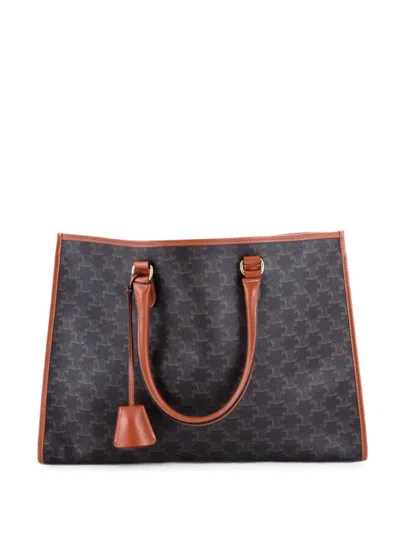 Pre-owned Celine Horizontal Cabas Triomphe Coated Canvas Tote Bag In Brown