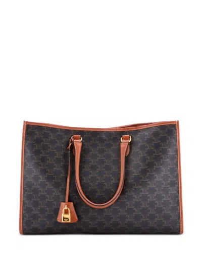 Pre-owned Celine Horizontal Cabas Triomphe Coated Canvas Tote Bag In Brown