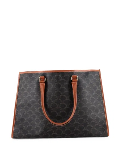 Pre-owned Celine Horizontal Cabas Triomphe Coated Canvas Tote Bag In Brown