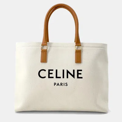 Pre-owned Celine Horizontal Cabas White/brown Canvas Leather