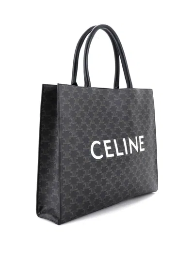 Pre-owned Celine Horizontal Logo Cabas Triomphe Coated Canvas Tote Bag In Brown