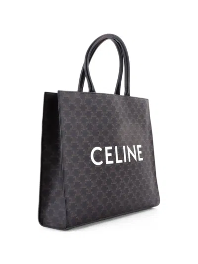 Pre-owned Celine Horizontal Logo Cabas Triomphe Coated Canvas Tote Bag In Brown