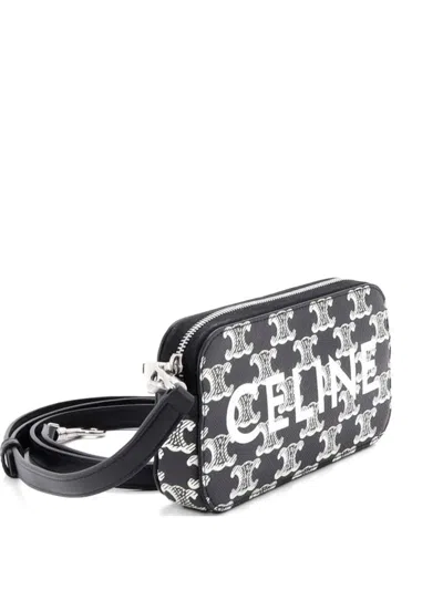 Pre-owned Celine Horizontal Pouch Crossbody Bag Logo Triomphe Coated Canvas Shoulder Bag In Black