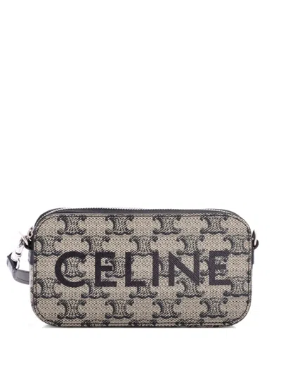 Pre-owned Celine Horizontal Pouch Crossbody Bag Logo Triomphe Coated Canvas Shoulder Bag In Black