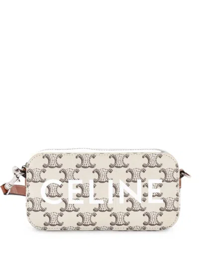 Pre-owned Celine Horizontal Pouch Crossbody Bag Logo Triomphe Coated Canvas Shoulder Bag In Neutrals