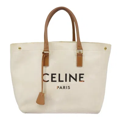 Pre-owned Celine Céline Horizontal White Canvas Tote Bag ()