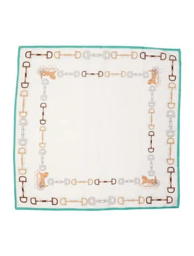 Pre-owned Celine Horse Bit Graphic Print Scarf In Neutrals