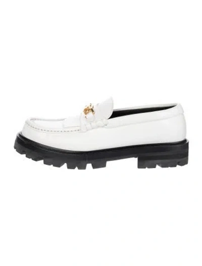 Pre-owned Celine Horsebit Accent Leather Loafers In White
